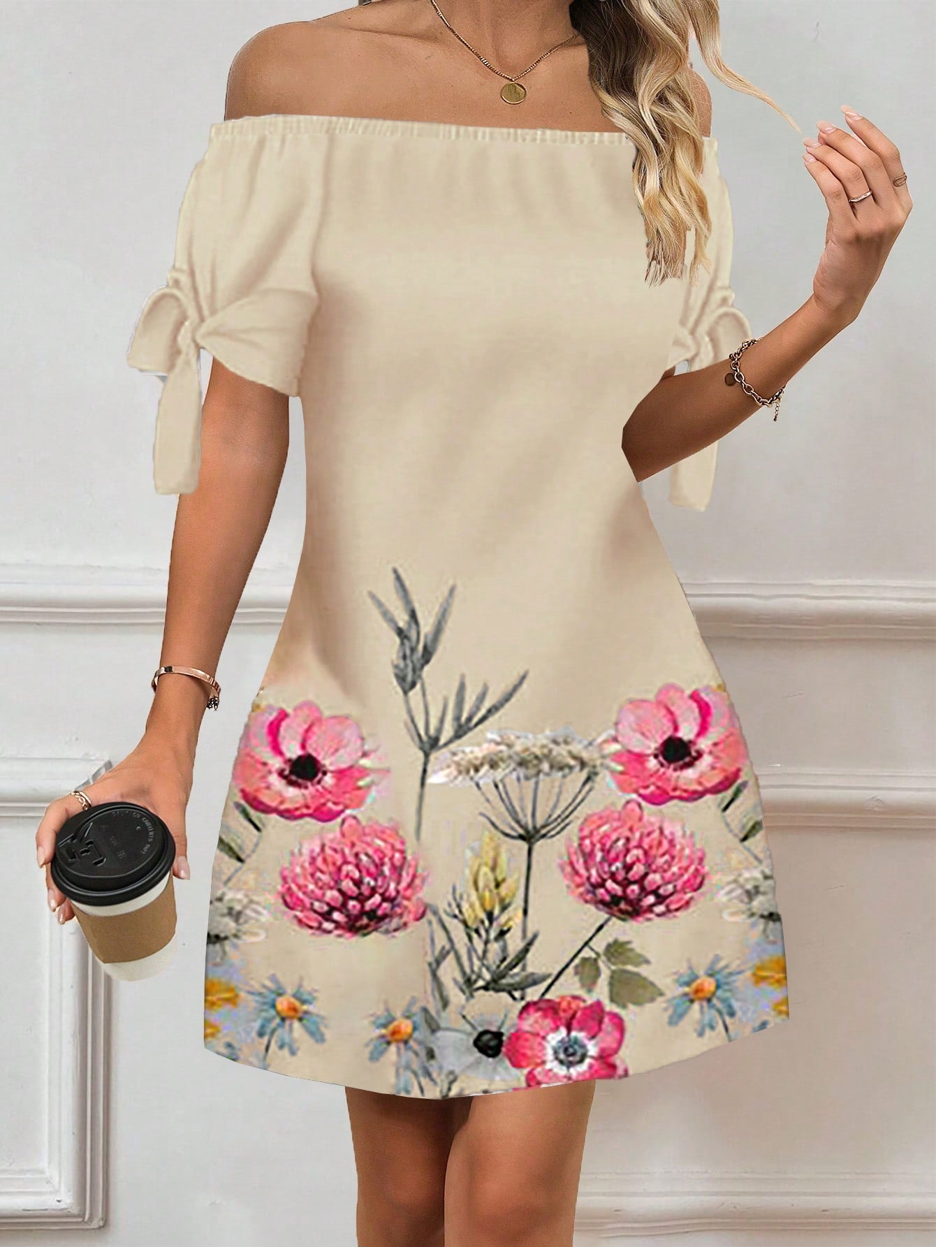 Women Floral Print Off-Shoulder Daily Wear Spring Summer Dress