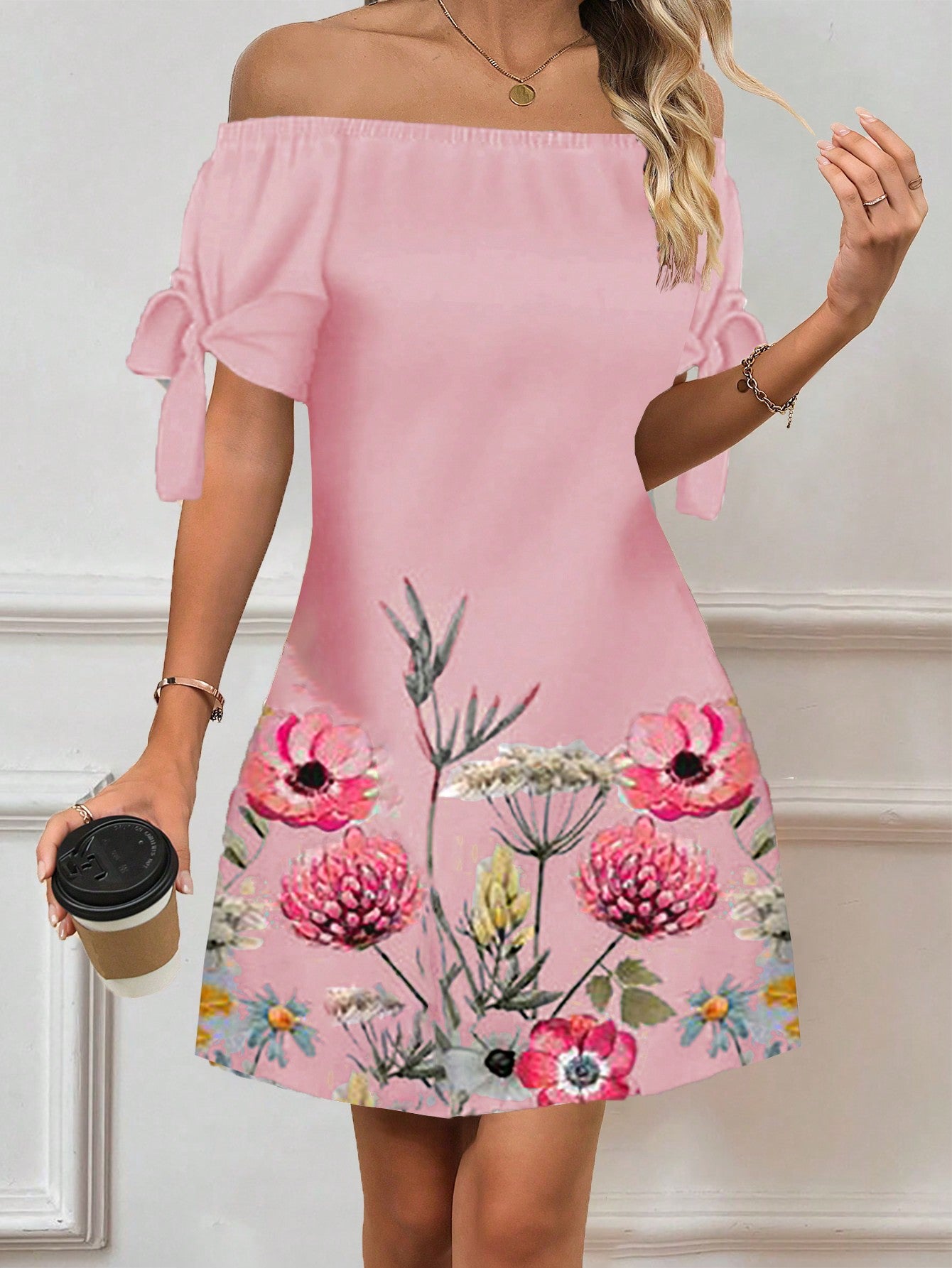 Women Floral Print Off-Shoulder Daily Wear Spring Summer Dress