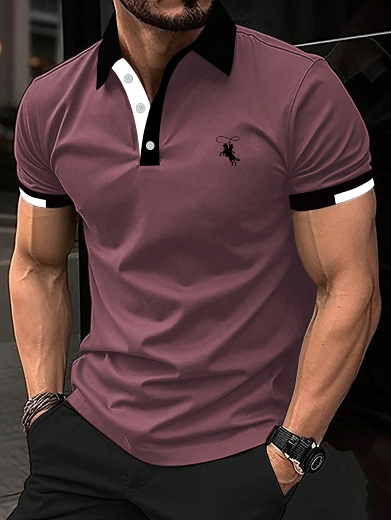 Men's Horse Print Short Sleeve Polo Shirt