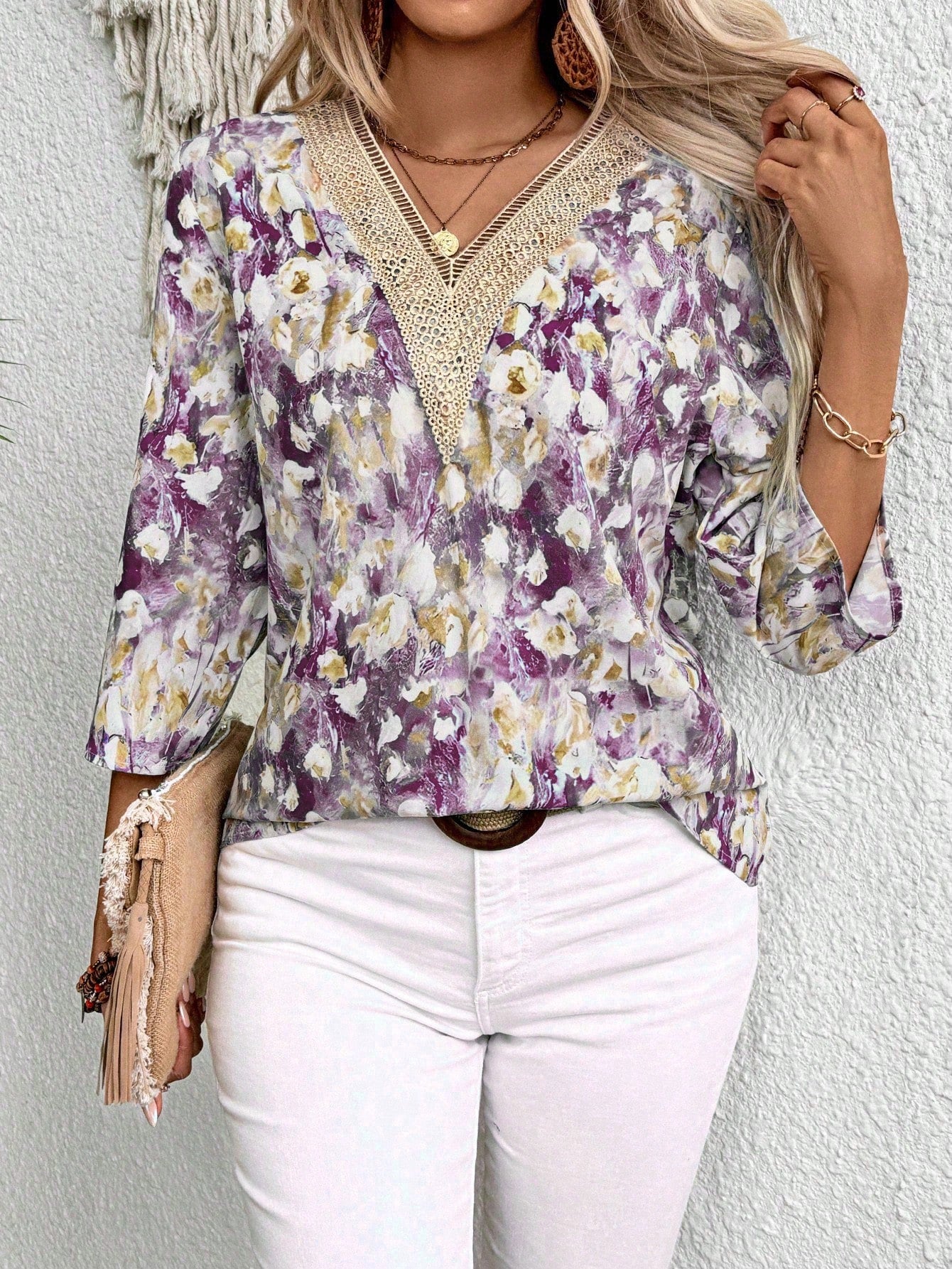 Women Summer V-Neck Floral Printed Casual Blouse