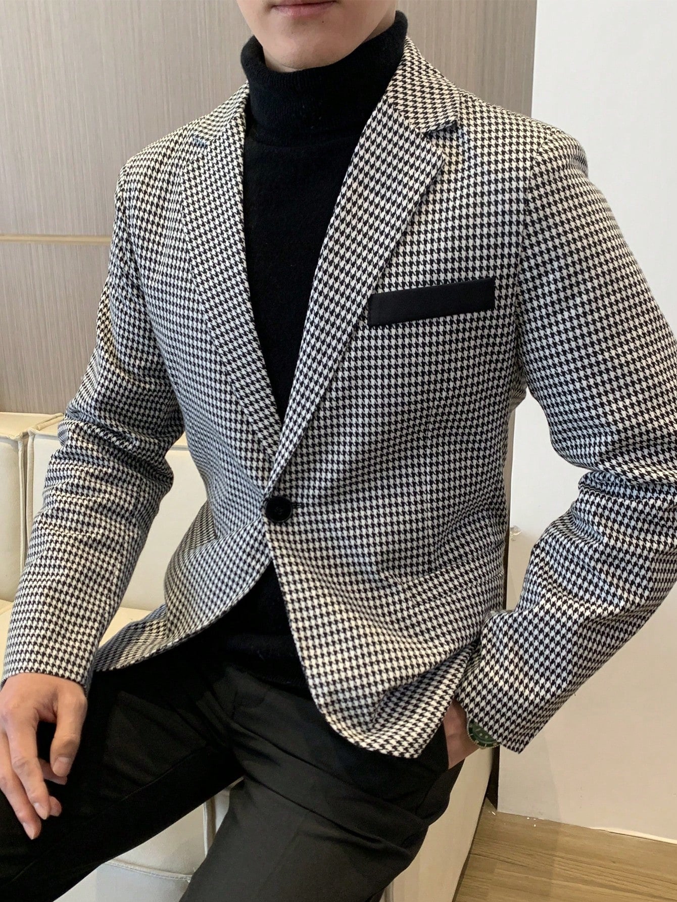 Men's Plaid Turn-Down Collar Suit Jacket