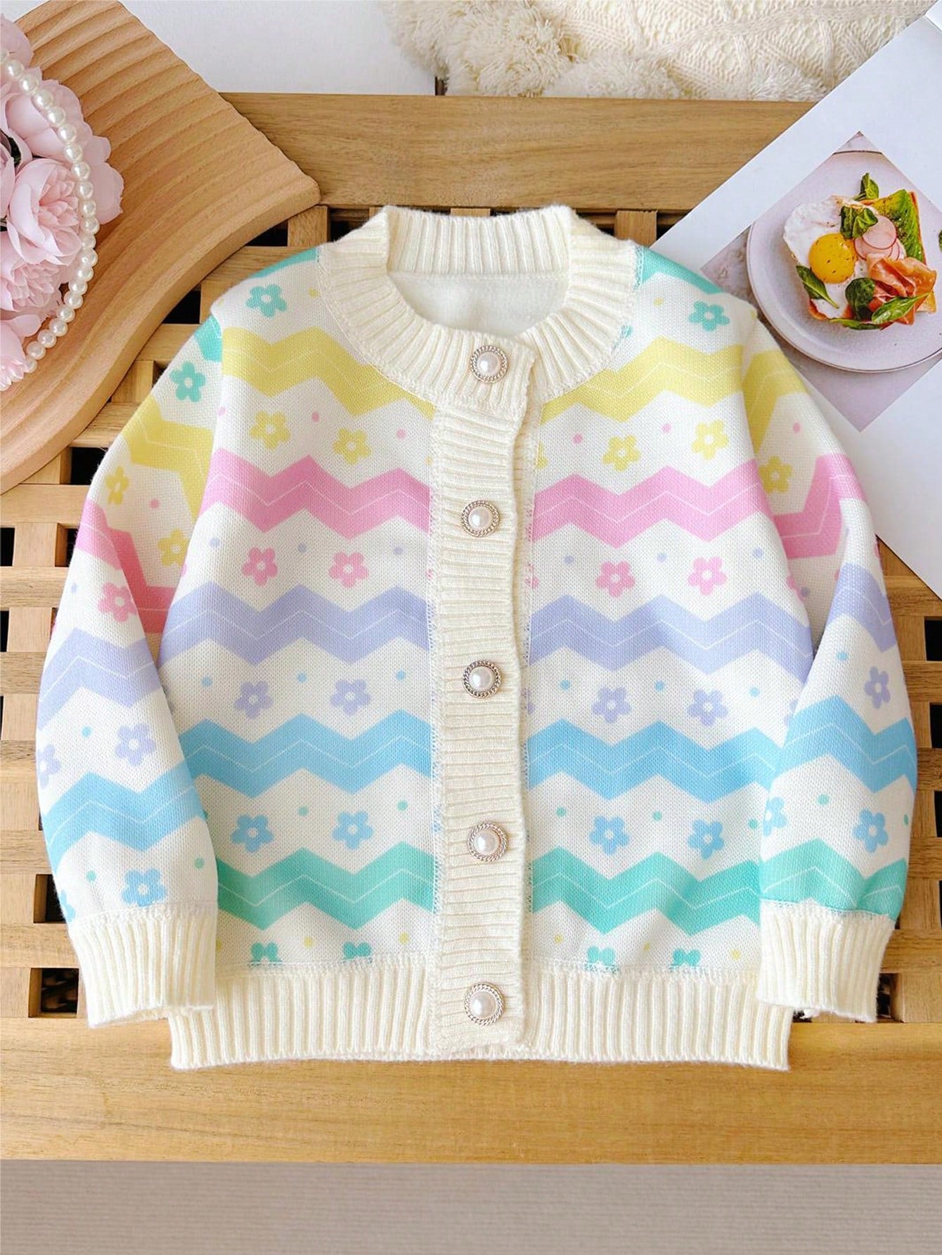 Young Girl Sweet Bowknot Jacket, 2024 New Spring Korean Style Knit Top For Children