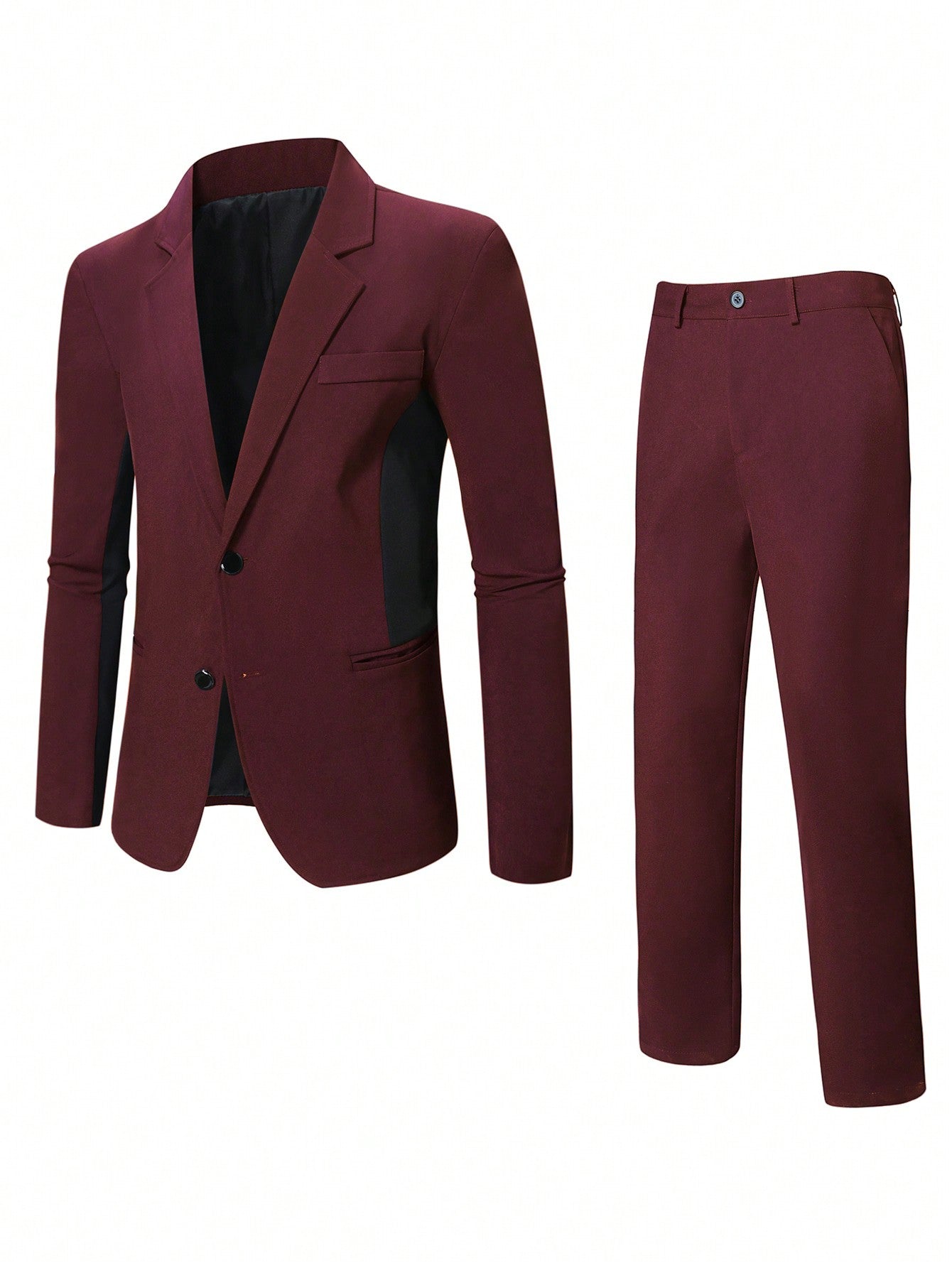 2pcs Big Size Men's Solid Color Button Front Long Sleeve Blazer And Trousers Suit Set