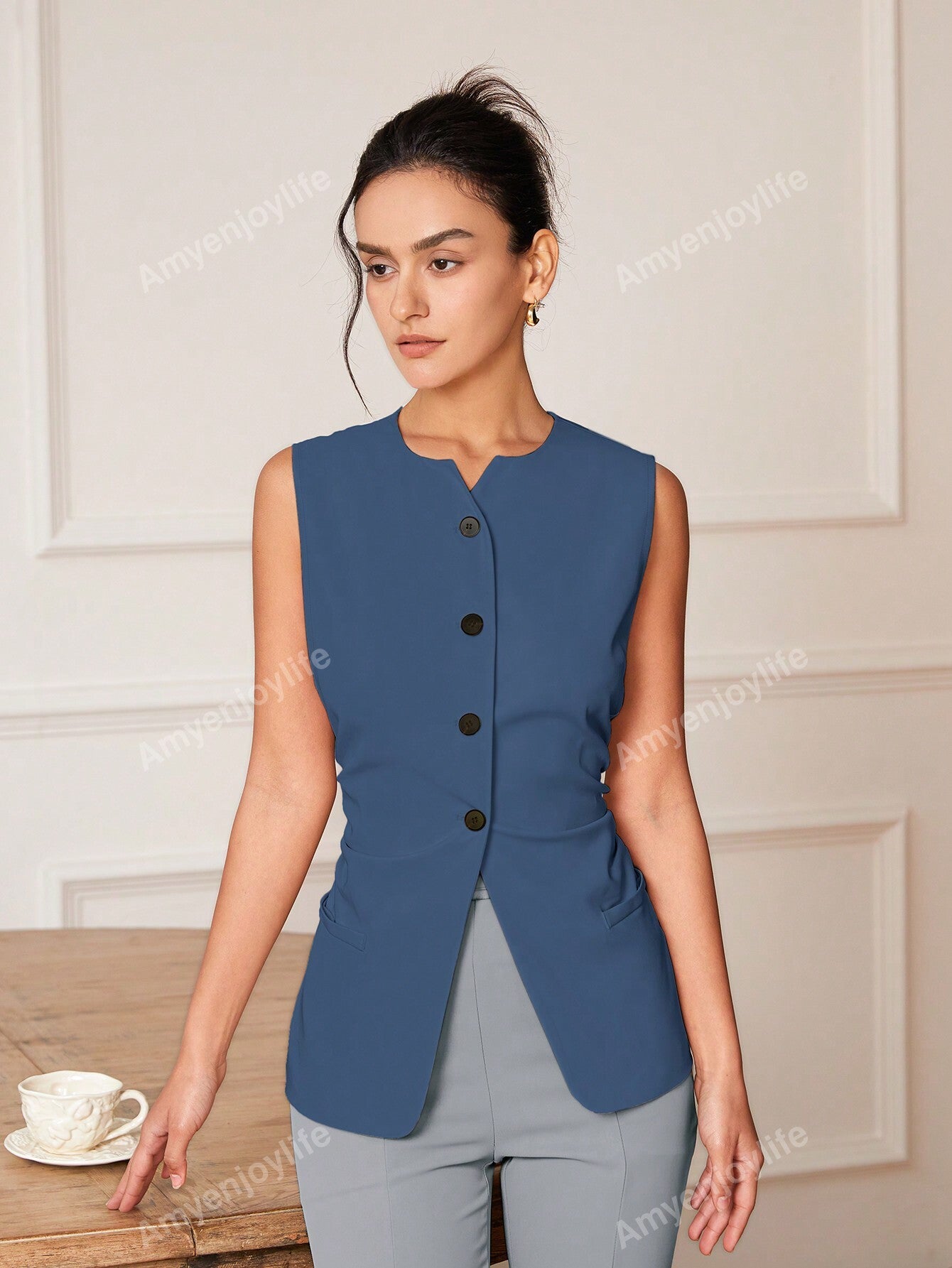 Spring/Summer Casual Solid Color Pleated Waistcoat For Suit