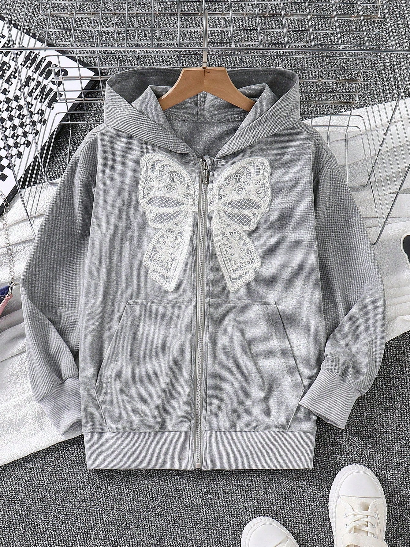 Girls' Fashionable Bow Casual Daily Wear Hooded Jacket