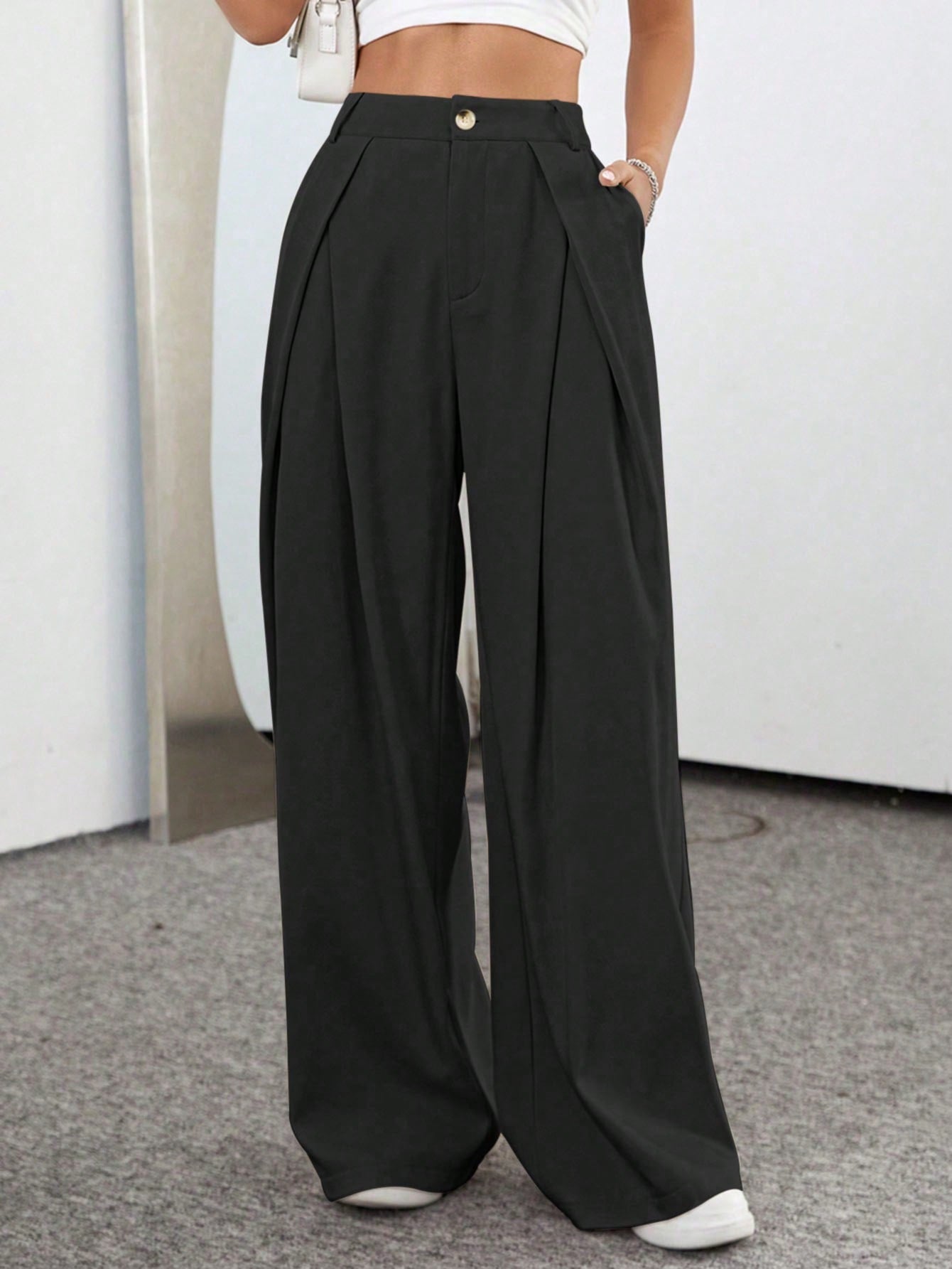 Women's Suit Wide Leg Pants With Pleated Detailing