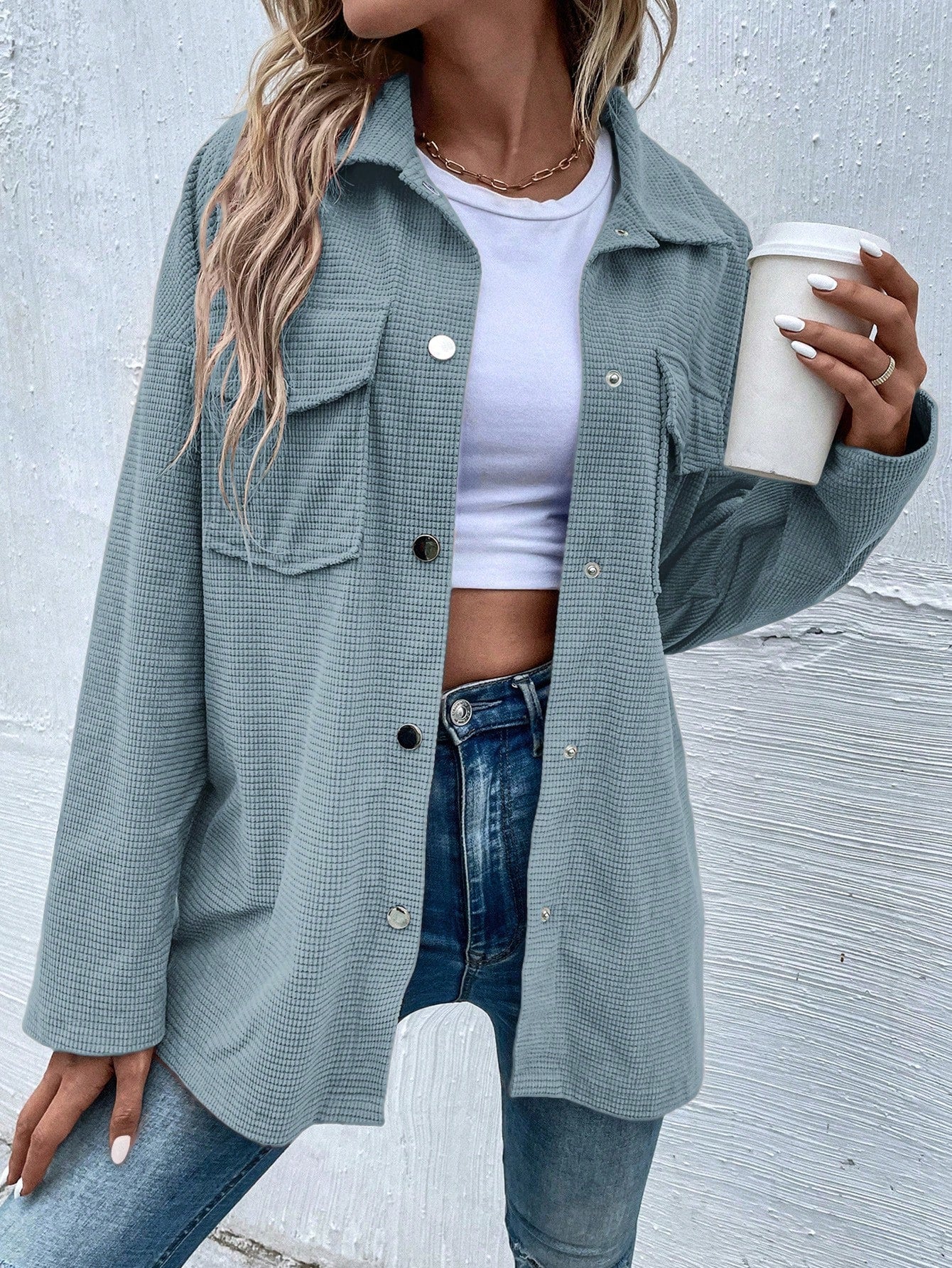 Casual Solid Color Corduroy Jacket For Spring & Autumn