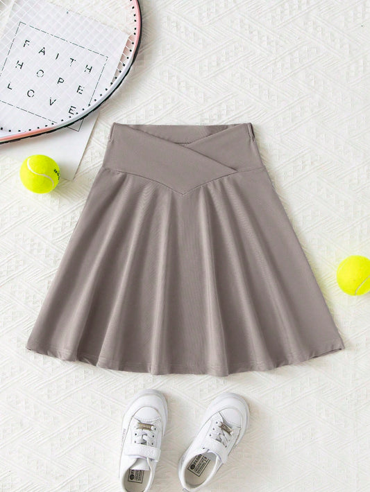 Tween Girl Wearing High Waisted Yoga Pleated Skirts For Running, Sports, Fitness,  Skirts, Anti Glare A-Line Skirts