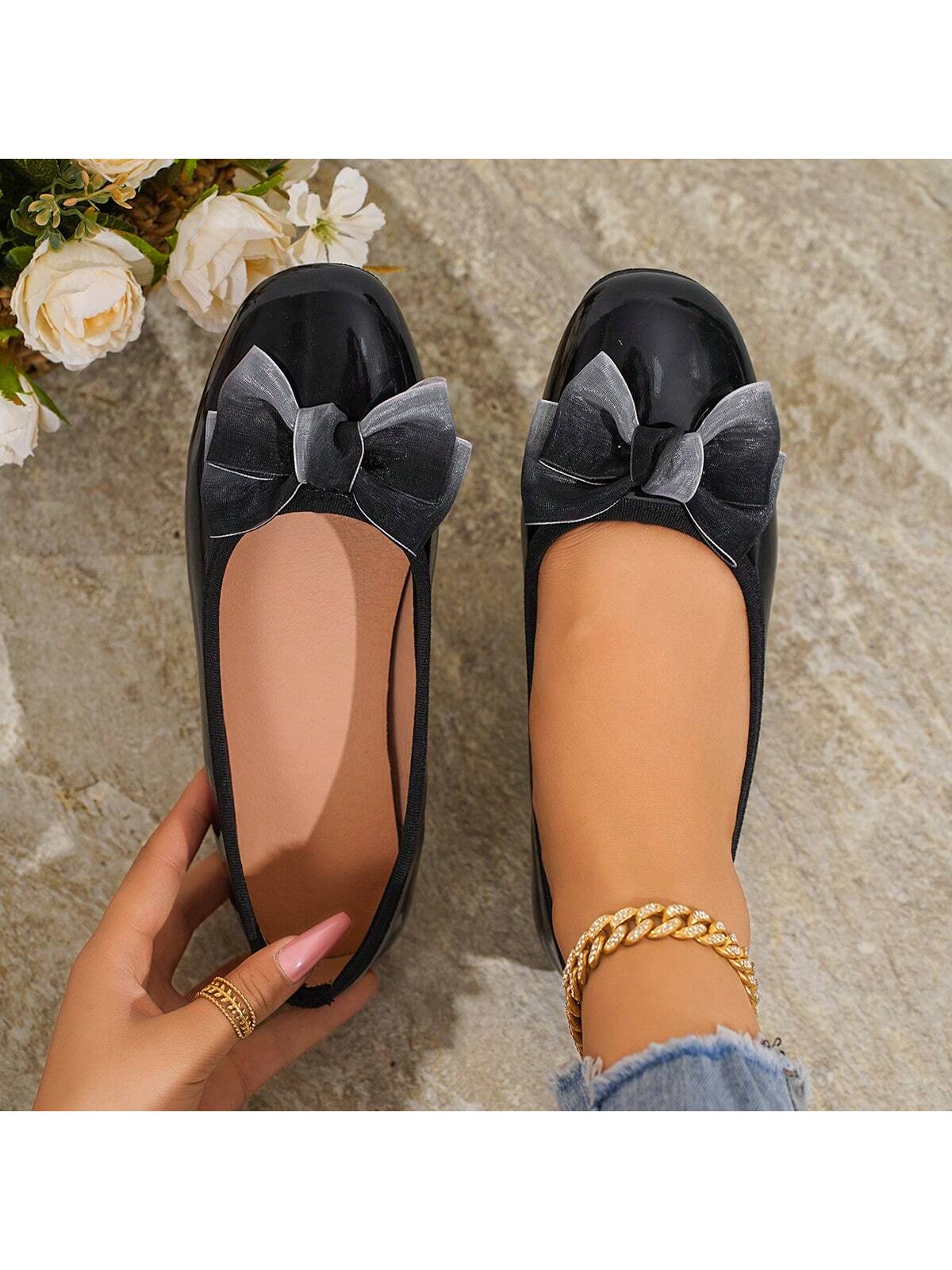 Women Red Bowtie Breathable Soft-Soled Flat Shoes For Any Occasions