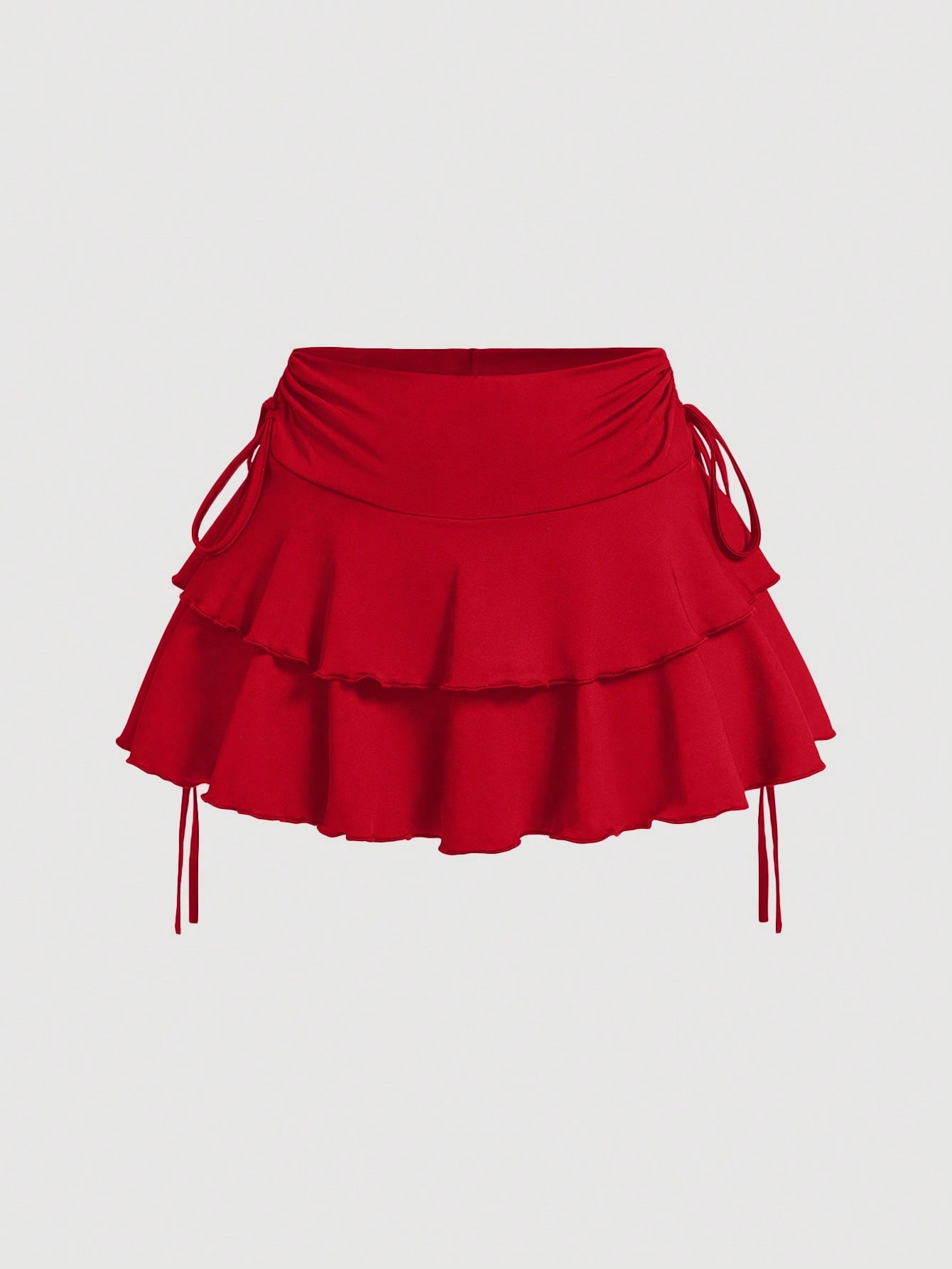 Drawstring And Fold Detail Solid Color Cake Skirt