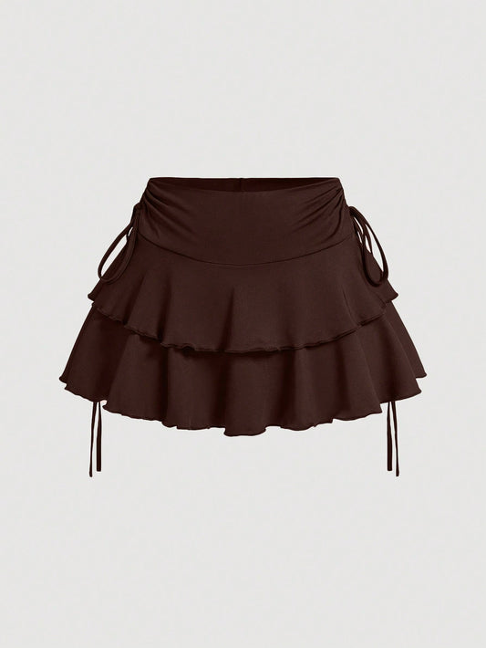 Summer Casual Drawstring Waist Pleated Cake Skirt