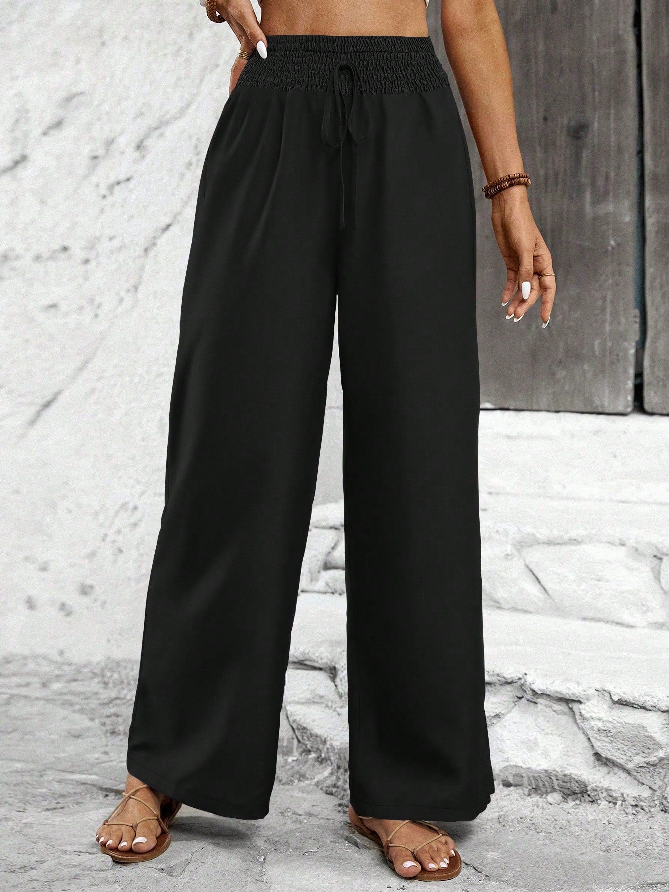 Solid Color Straight Leg High-Waisted Casual Pants Ideal For Vacation And Leisure