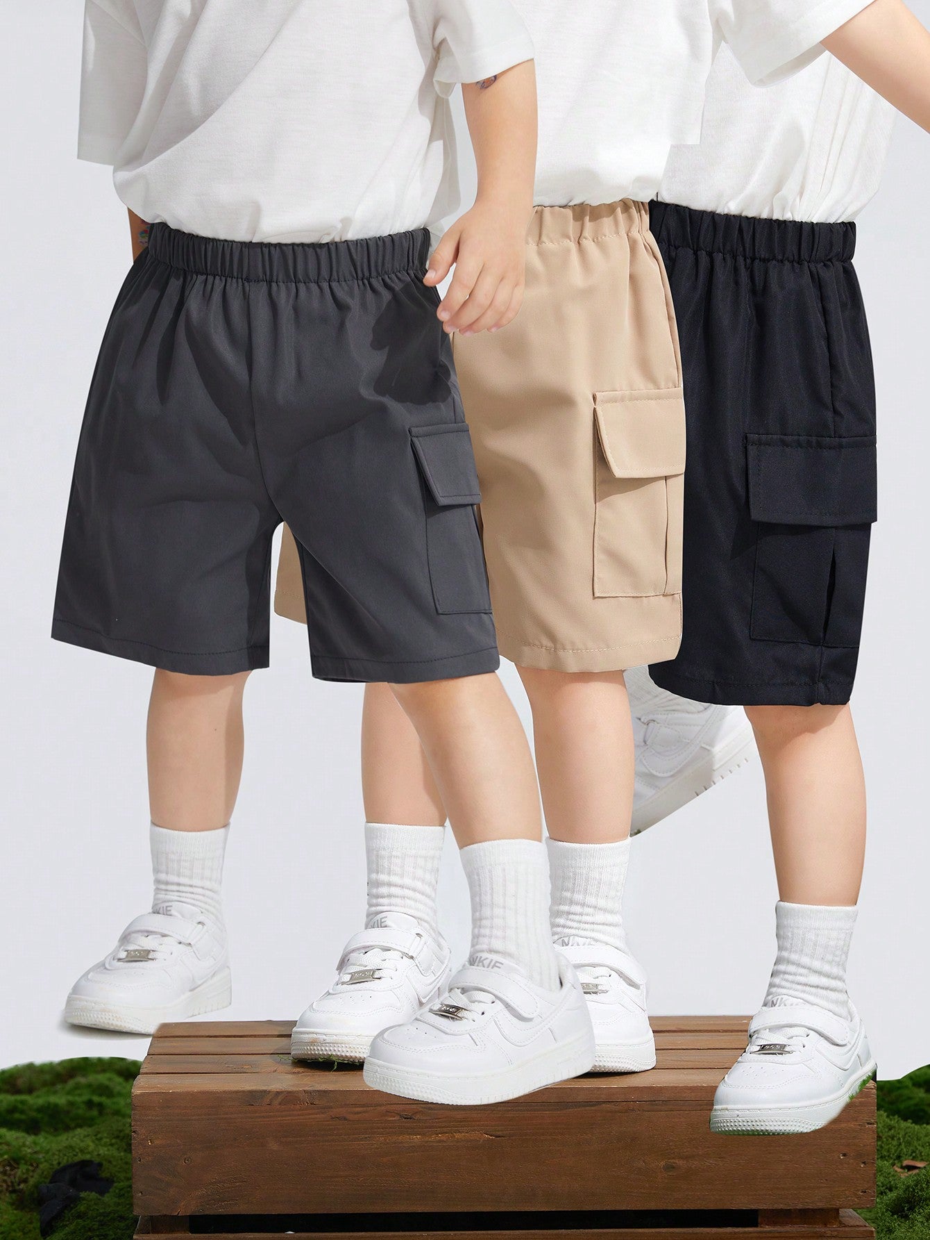 3pcs Young Boys' Casual, Comfortable, Stylish, Simple, Practical, Versatile, Soft And Comfortable Shorts Set With Embroidery And Waist Rope Decoration, Suitable For Daily Wear, School, Travel, Sports In Spring And Summer