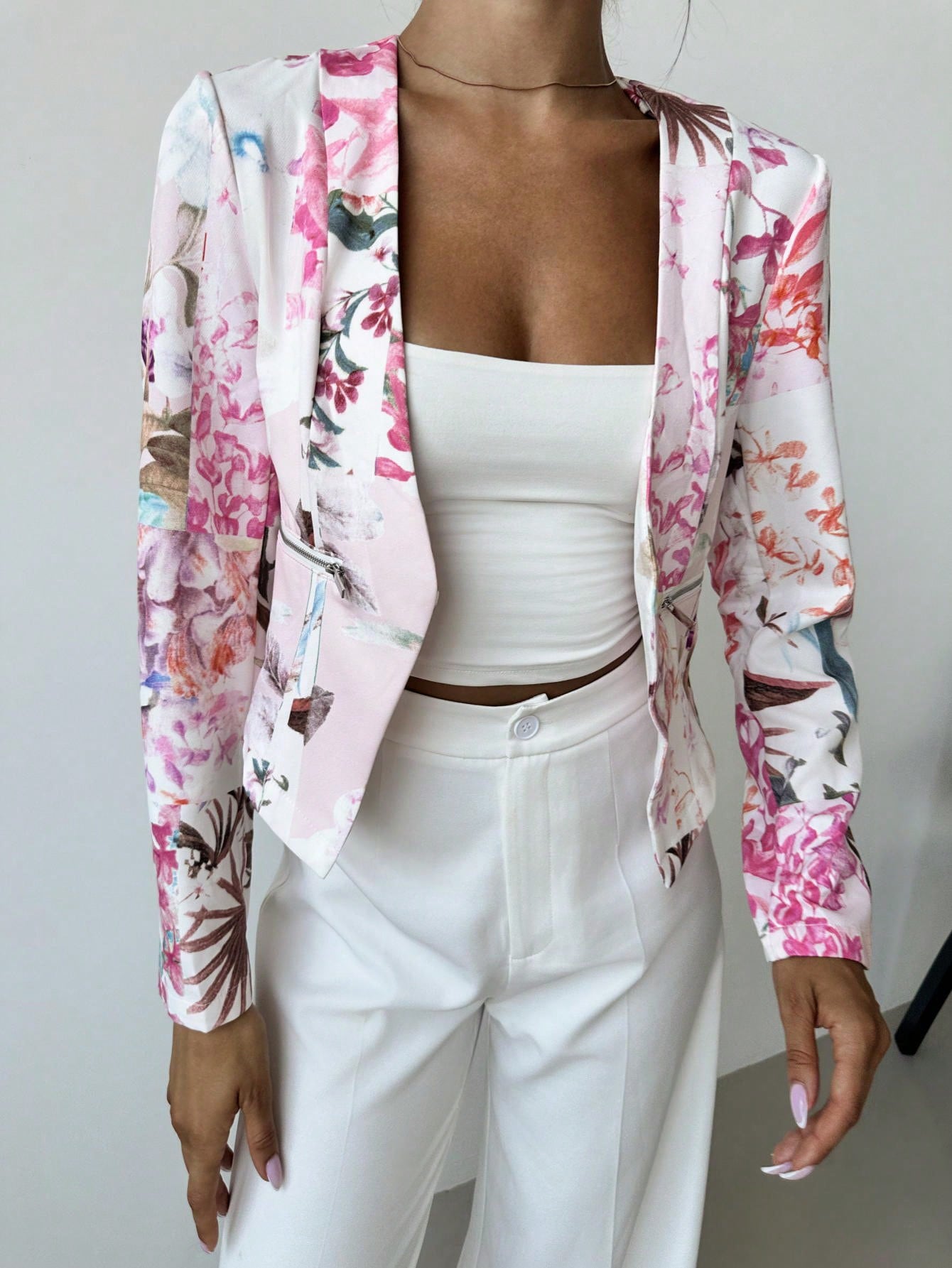 Solid Open Front Work Women Crop Blazer