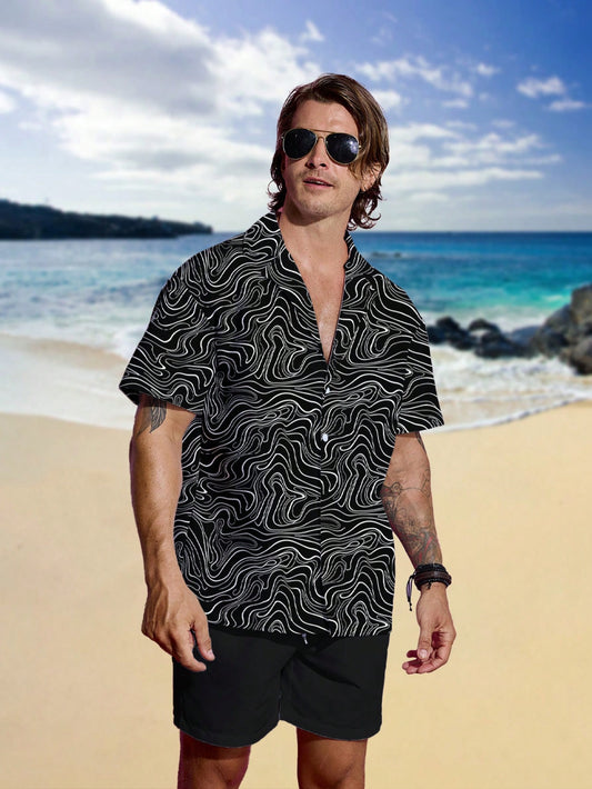 Men's Printed Fashion Single Breasted Short Sleeve Shirt And Shorts Beach Set