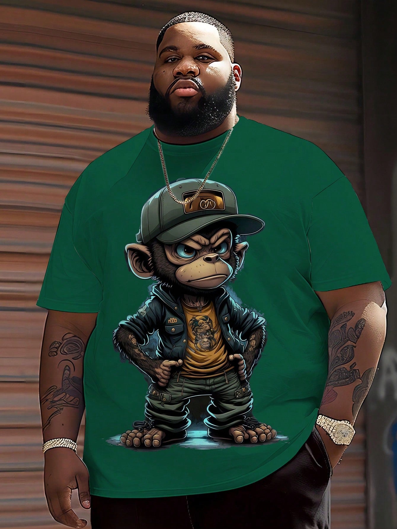 Plus Size Men's Fashionable Monkey Print Short Sleeve T-Shirt