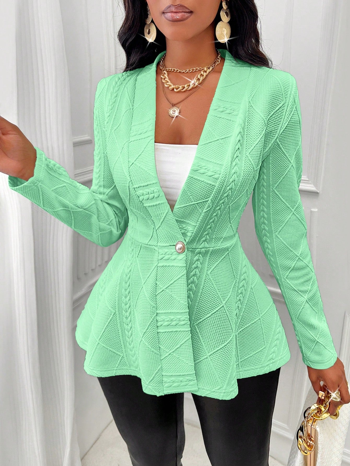 Women's Textured Fabric Single-button Jacket