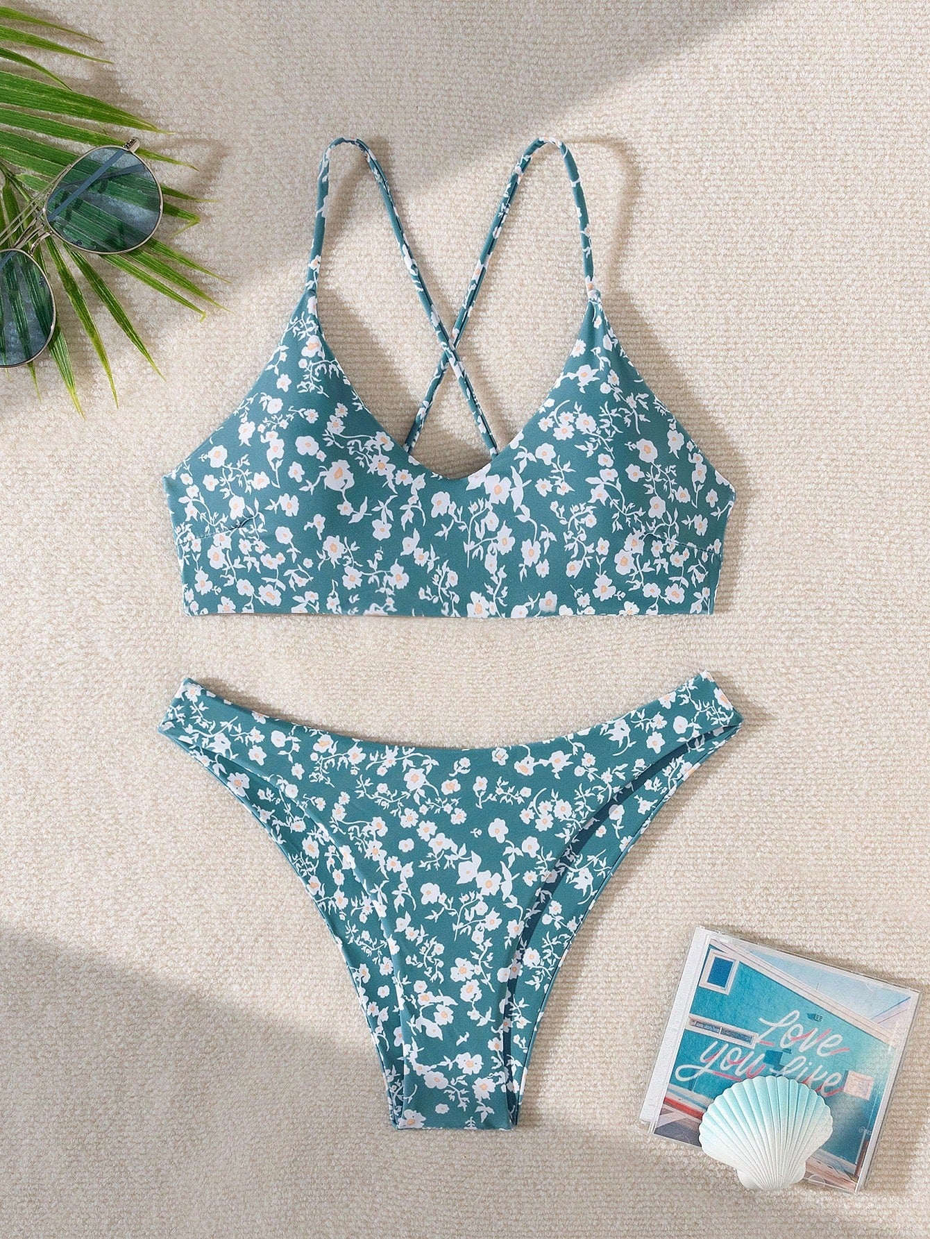 Swim Women's Summer Beach Floral Print Sexy Bikini Set, Wirefree, Two-Piece Bikini Set