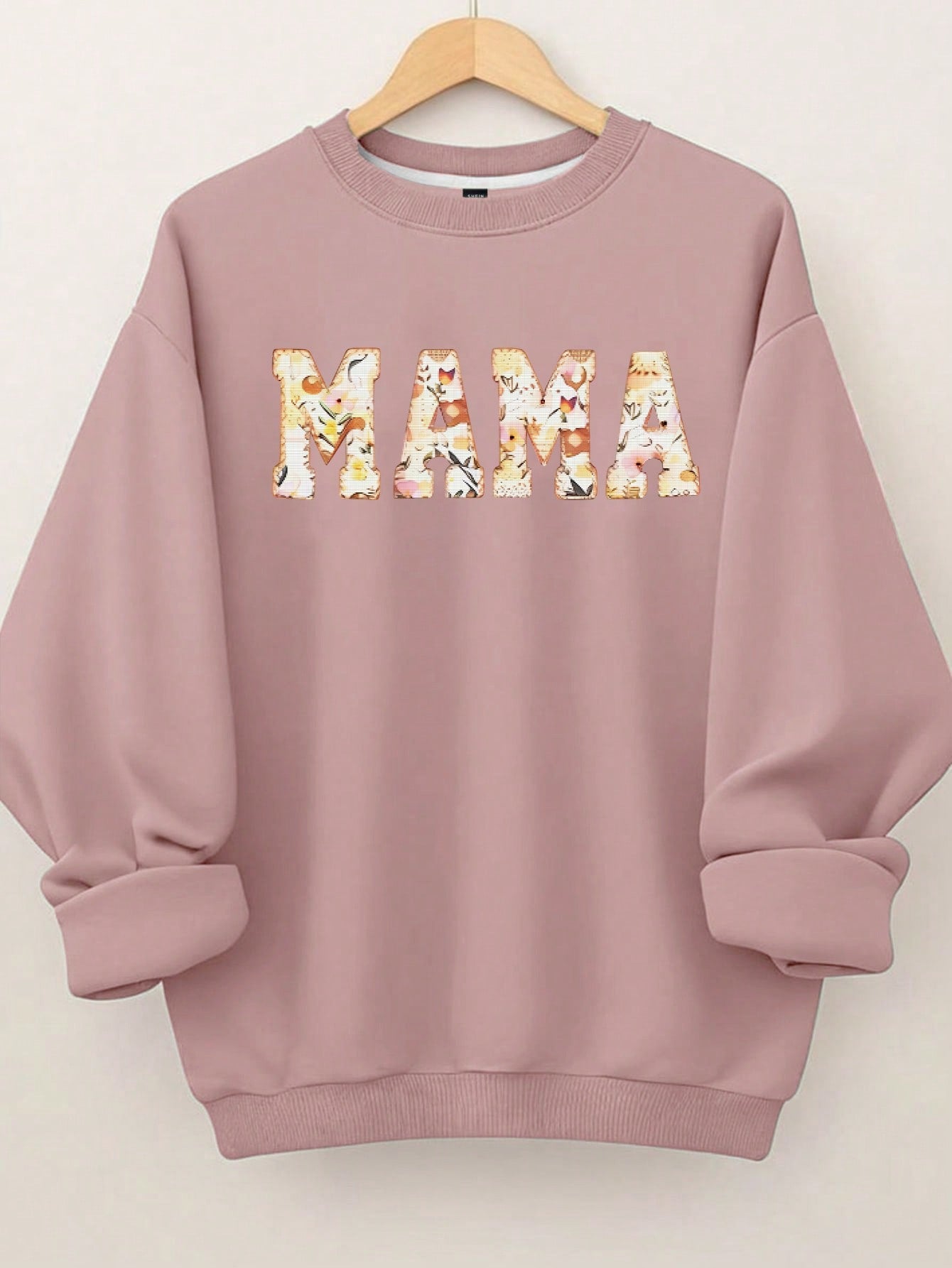 Plus Size Women's Slogan Letters MAMA Printed Round Neck Long Sleeve Sweatshirt