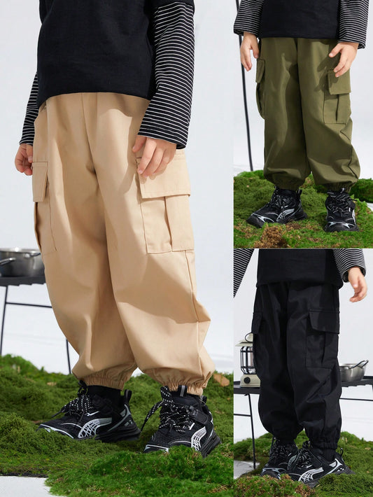 3pcs Young Boy Casual Sporty Loose Jogger Pants Set Suitable For Travel, School, And Spring/Summer Seasons