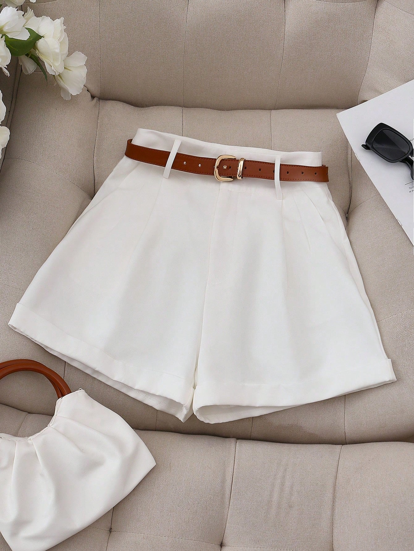 Women Fashionable A-Line White Shorts, Versatile Style