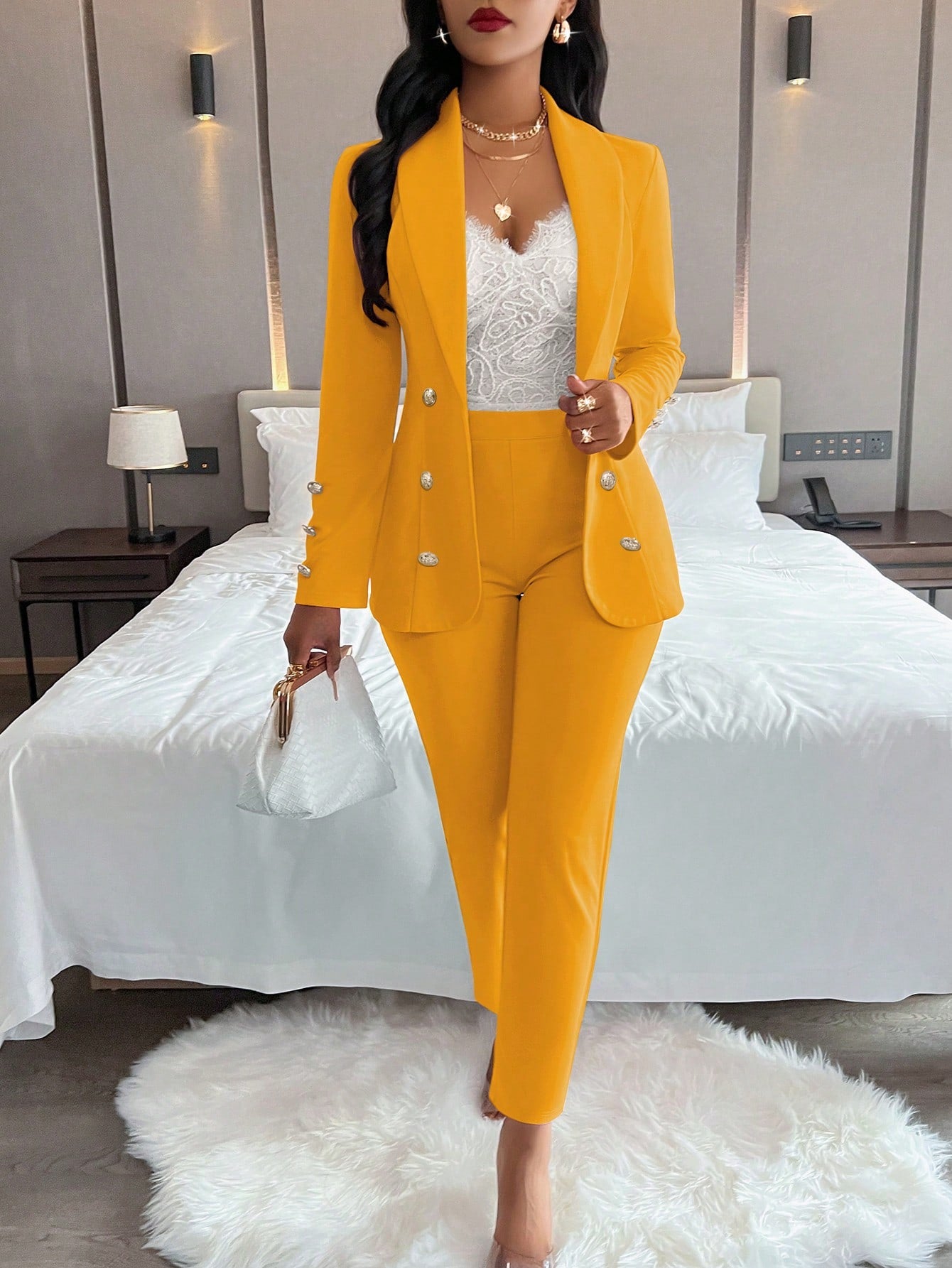 Women's Solid Color Simple Daily Long Sleeve Long Pants Suit, 2pcs/Set