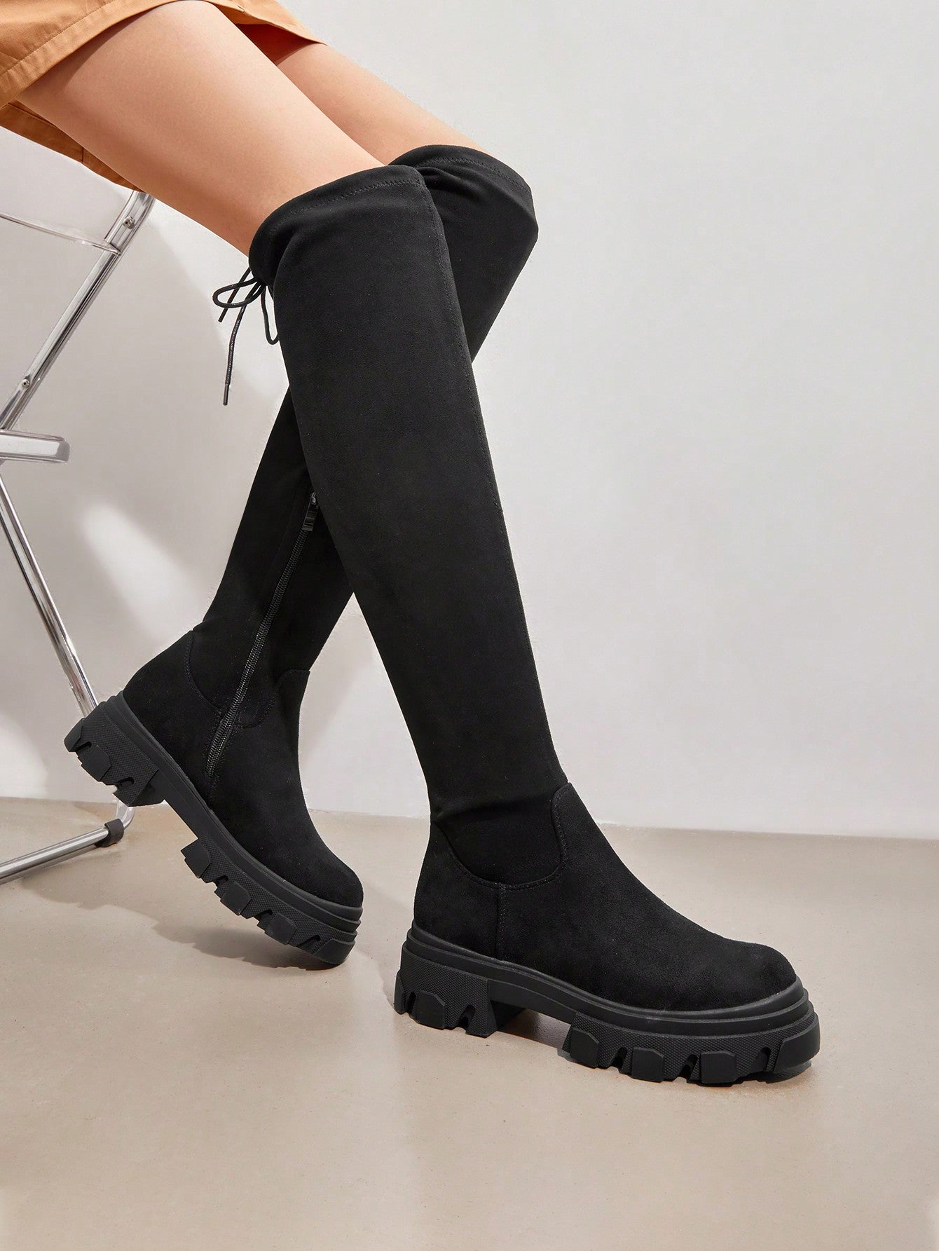 Women's  Over The Knee Patform Thigh High Boots Long Stretch Soft Chunky Lug Sole Fall Fashion Boots