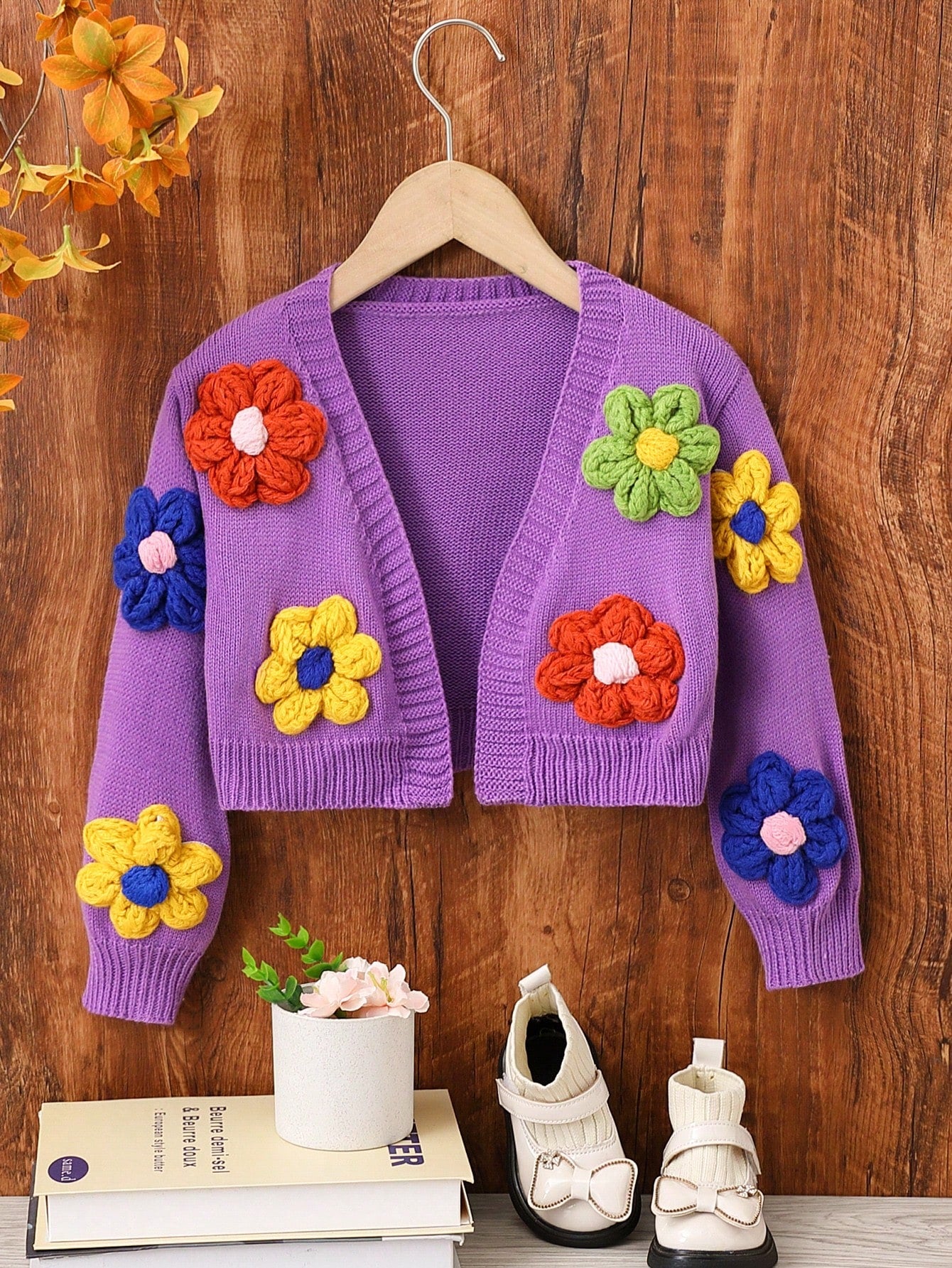 Young Girl Floral Patched Drop Shoulder Duster Cardigan