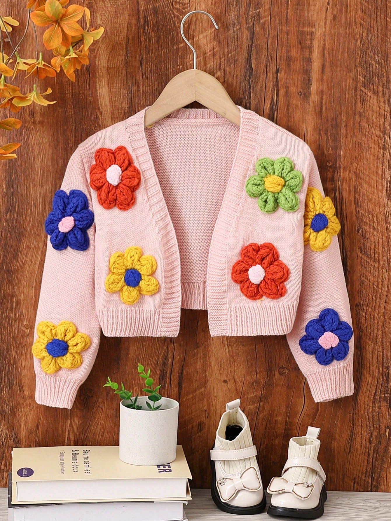 Young Girl Floral Patched Drop Shoulder Duster Cardigan