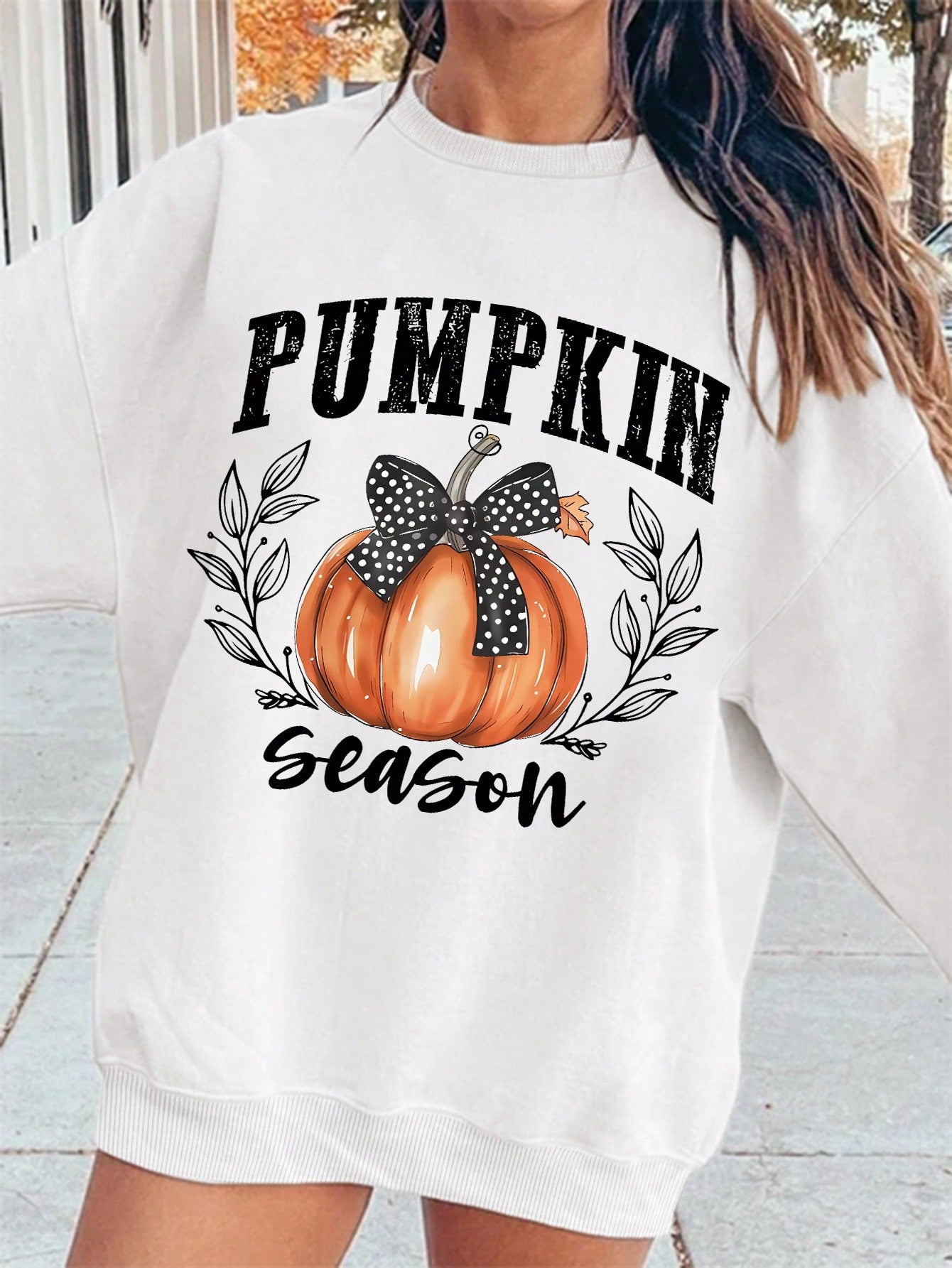 Halloween Pumpkin Print Crew Neck Sweatshirt