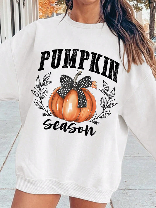 Halloween Pumpkin Print Crew Neck Sweatshirt