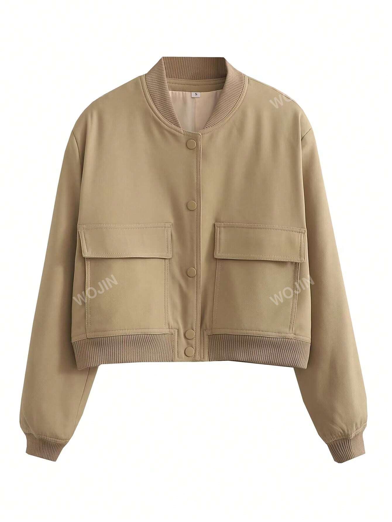 TRAFZA Women's Vintage Solid Color Jacket With Pockets, Buttons And Long Sleeves, Casual Autumn Flying Pilot Outerwear