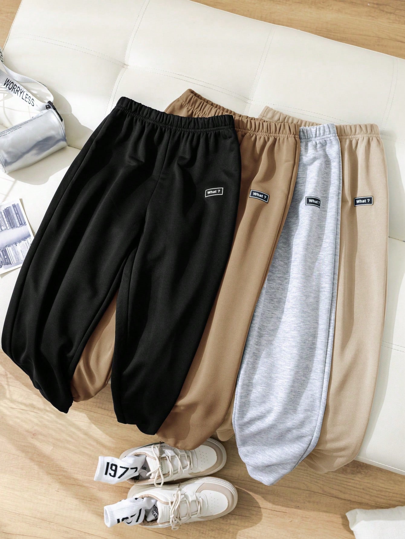 Tween Boy Casual Sports Patch Loose Knit Solid Color Trousers Multi-Pack Four Colors Each One Set Of Four