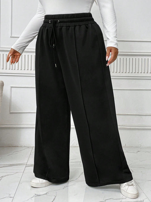 Plus Drawstring Waist Wide Leg Sweatpants Dress Pants