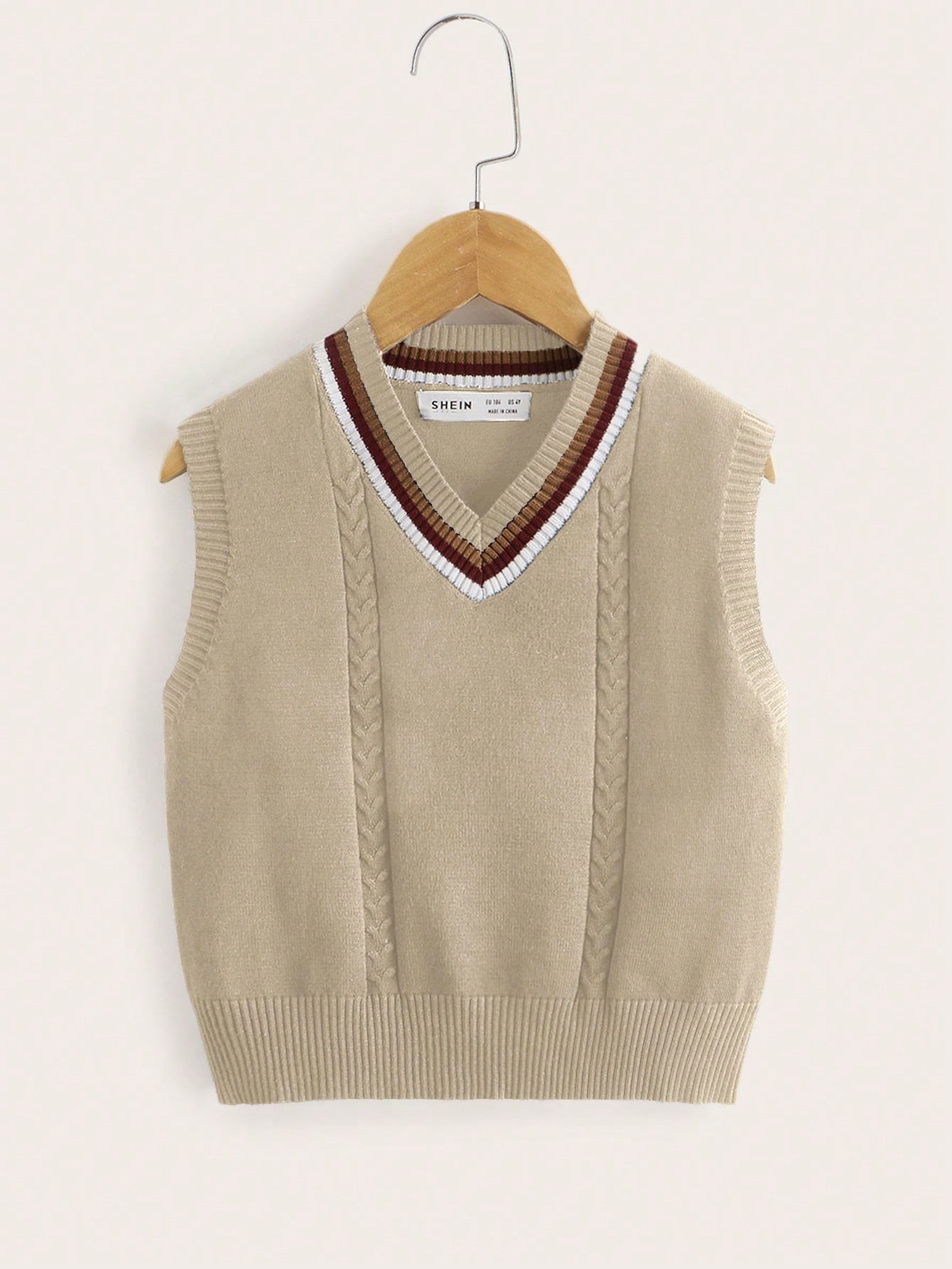 Young Boy V-Neck Striped Loose Knit Sweater Vest, Spring/Fall