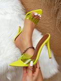 Women's Fashion Outing Banquet Party Pointed Toe Slip-On Yellow Jelly Yellow PU Stiletto High Heel Women's Sandals