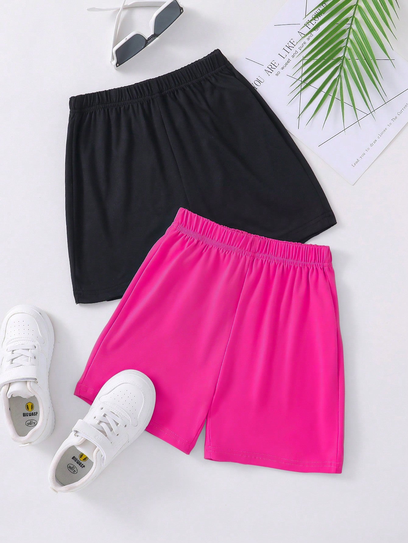 Kids Tween Girls' Elastic Waist Shorts, Casual & Sporty Style, High Waist Elastic Design, Loose & Breathable, Comfortable Fabric