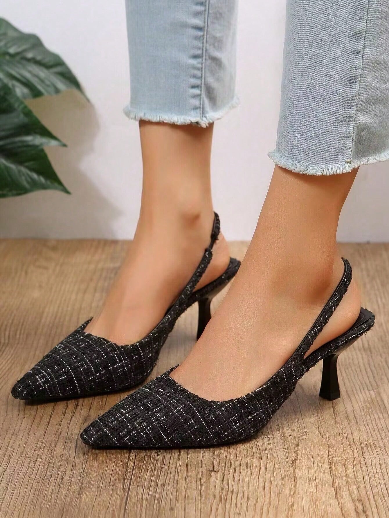 Women Minimalist Point Toe Stiletto Heeled Slingback Pumps, Elegant Outdoor Pumps