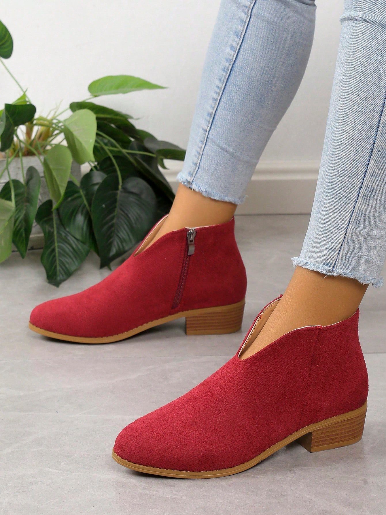 Women's Square Heel Low Heel Shoes, Side Zipper Decoration Retro Slip-On Ankle Boots, Casual All-Match Outdoor Flat Shoes, Round Toe Low Heel Shoes, Ankle Boots, Fashion Versatile Short Boots