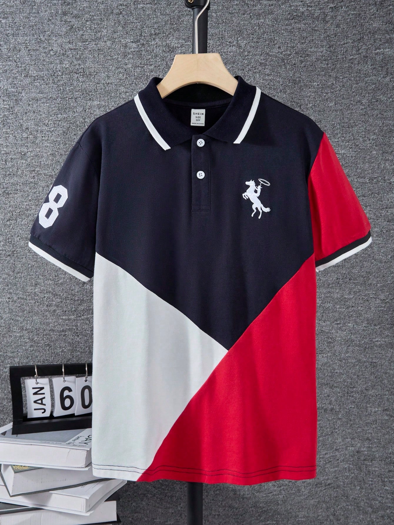 Tween Boy Summer Color Block Letter Embroidered Fashion Sports Short-Sleeved Polo Shirt