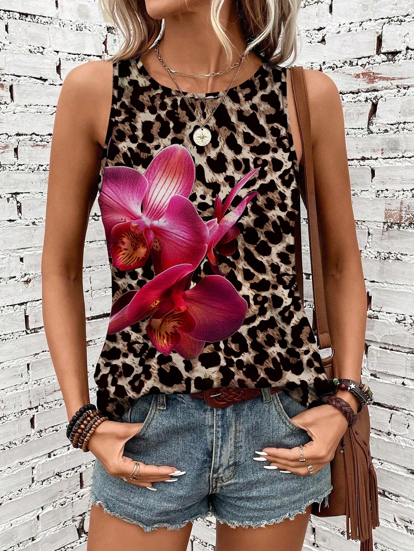 Women's Casual Floral Pattern Summer Round Neck Tank Top