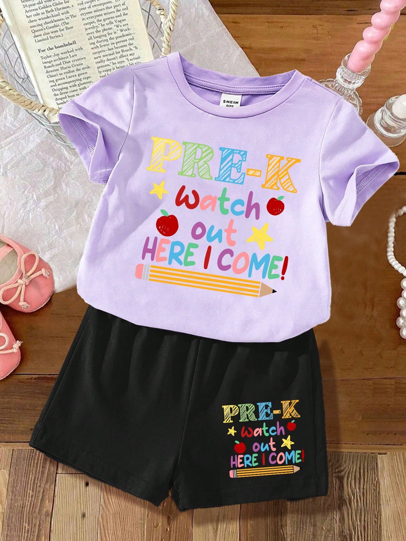 Young Girl Casual Simple Letter Pattern Short-Sleeved Shorts Two-Piece Suit Suitable For Summer