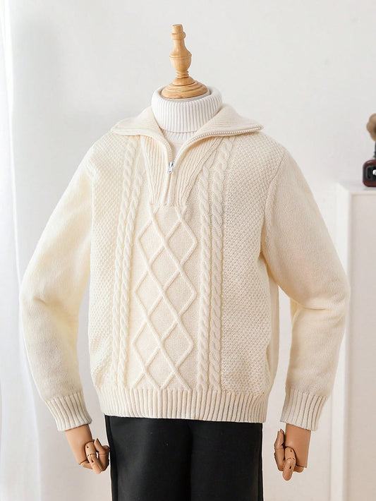 Tween Boy Zipper Long Sleeve Texture Fashion Loose Fit Trendy Sweater