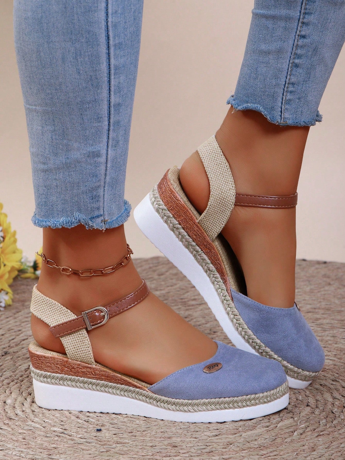 Women's Casual Comfortable Platform Wedge Sandals Closed Toe One Strap Summer Shoes