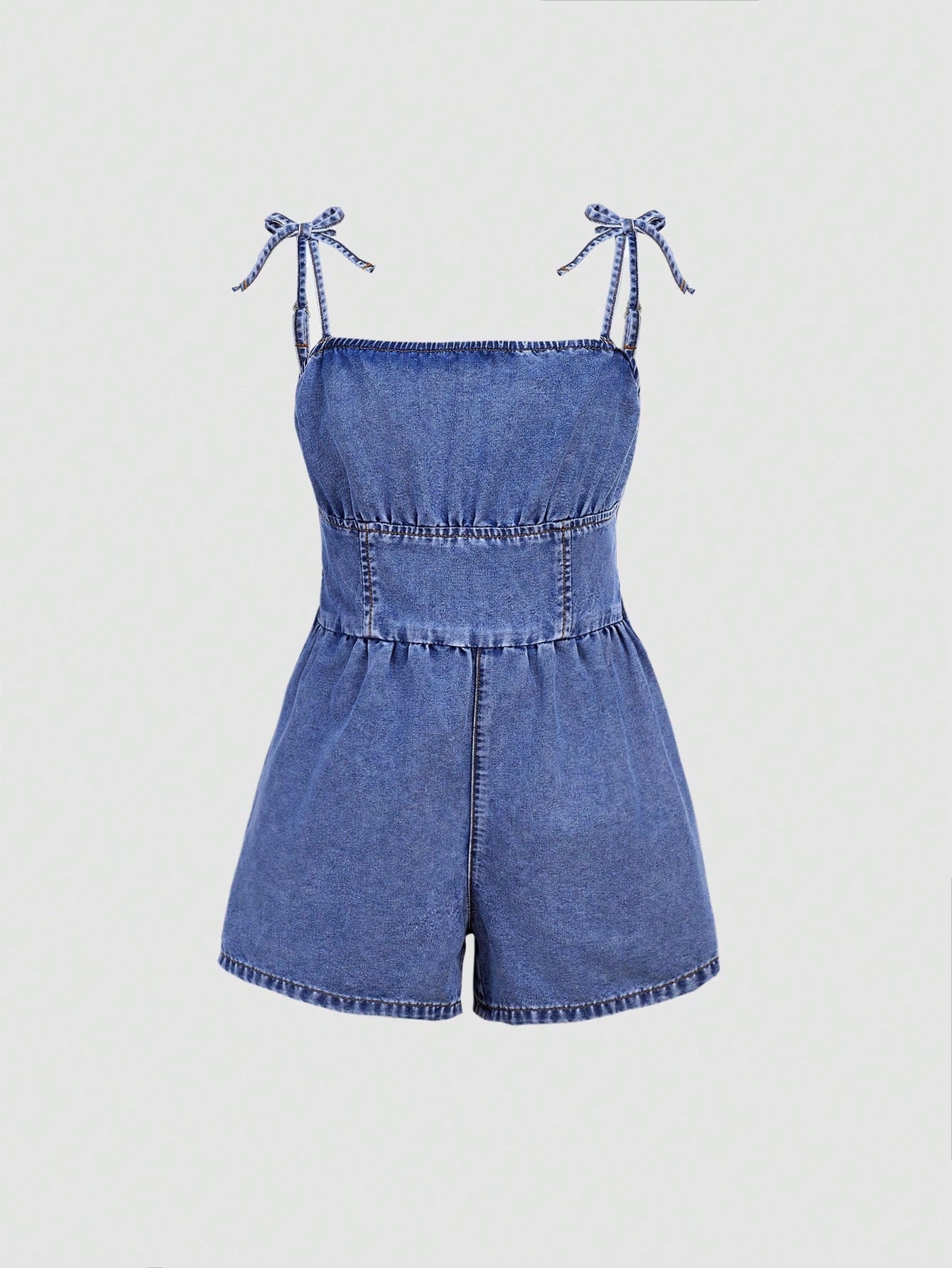 Tween Girls Summer Boho Trendy Cute Knot Shoulder Ruched Bust Cami Baggy Denim Jumpsuit Romper,Girls Summer Vacation Clothes Outfits