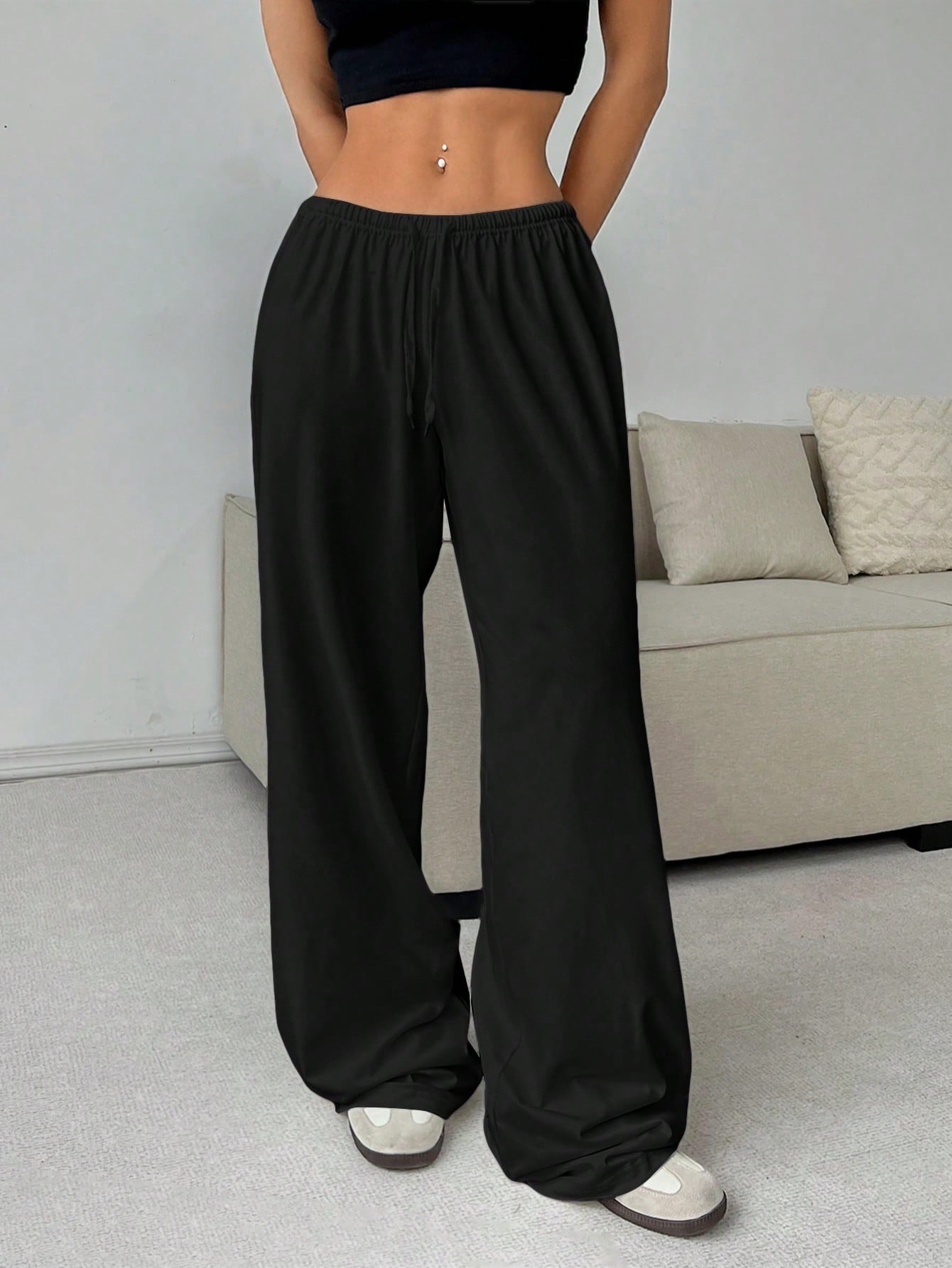 Women's Tie-Waist Fluffy Leopard Print Casual Wide Leg Baggy Pants