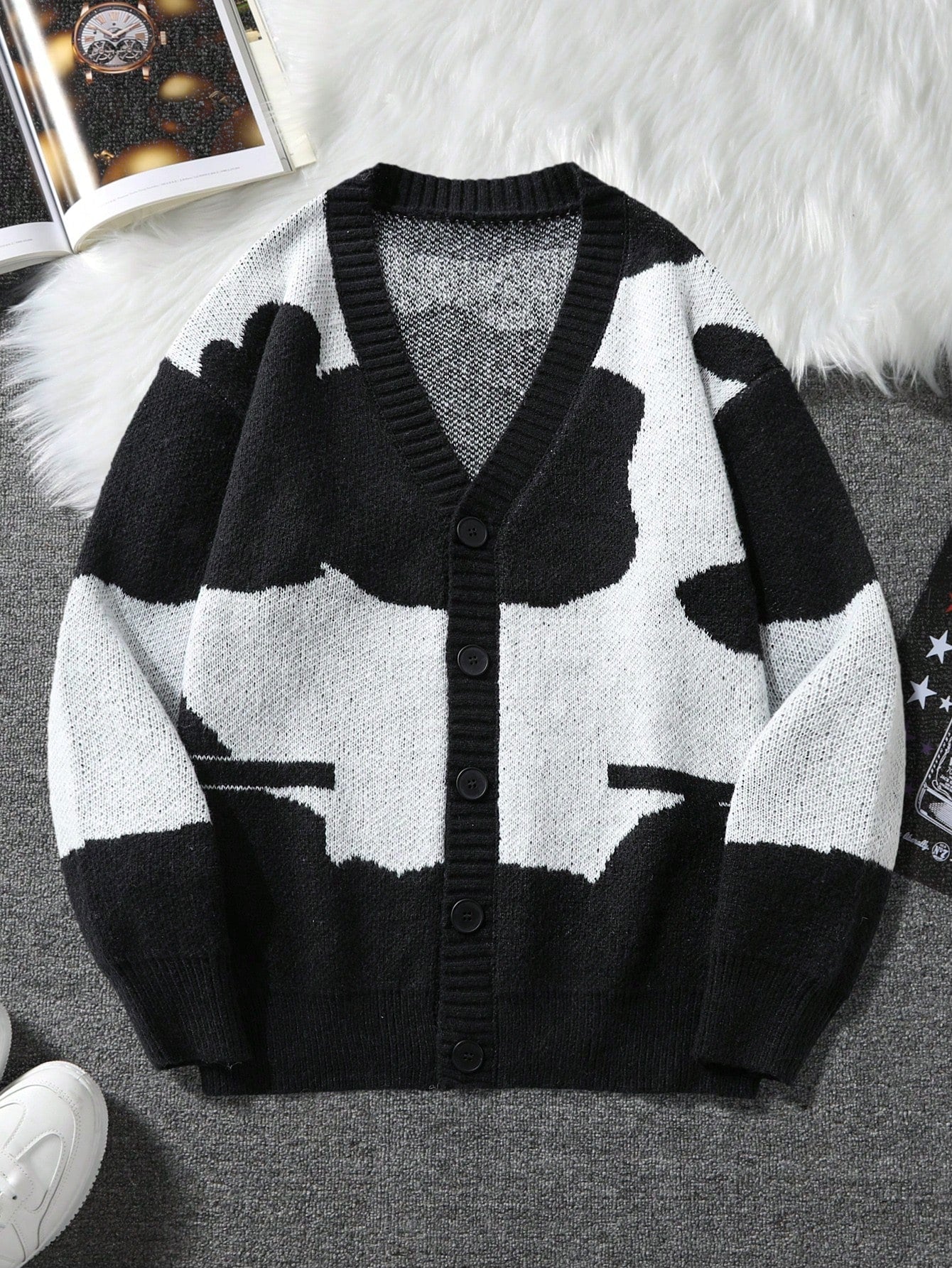 Men Color Block Drop Shoulder Cardigan For Dailywear Back To School