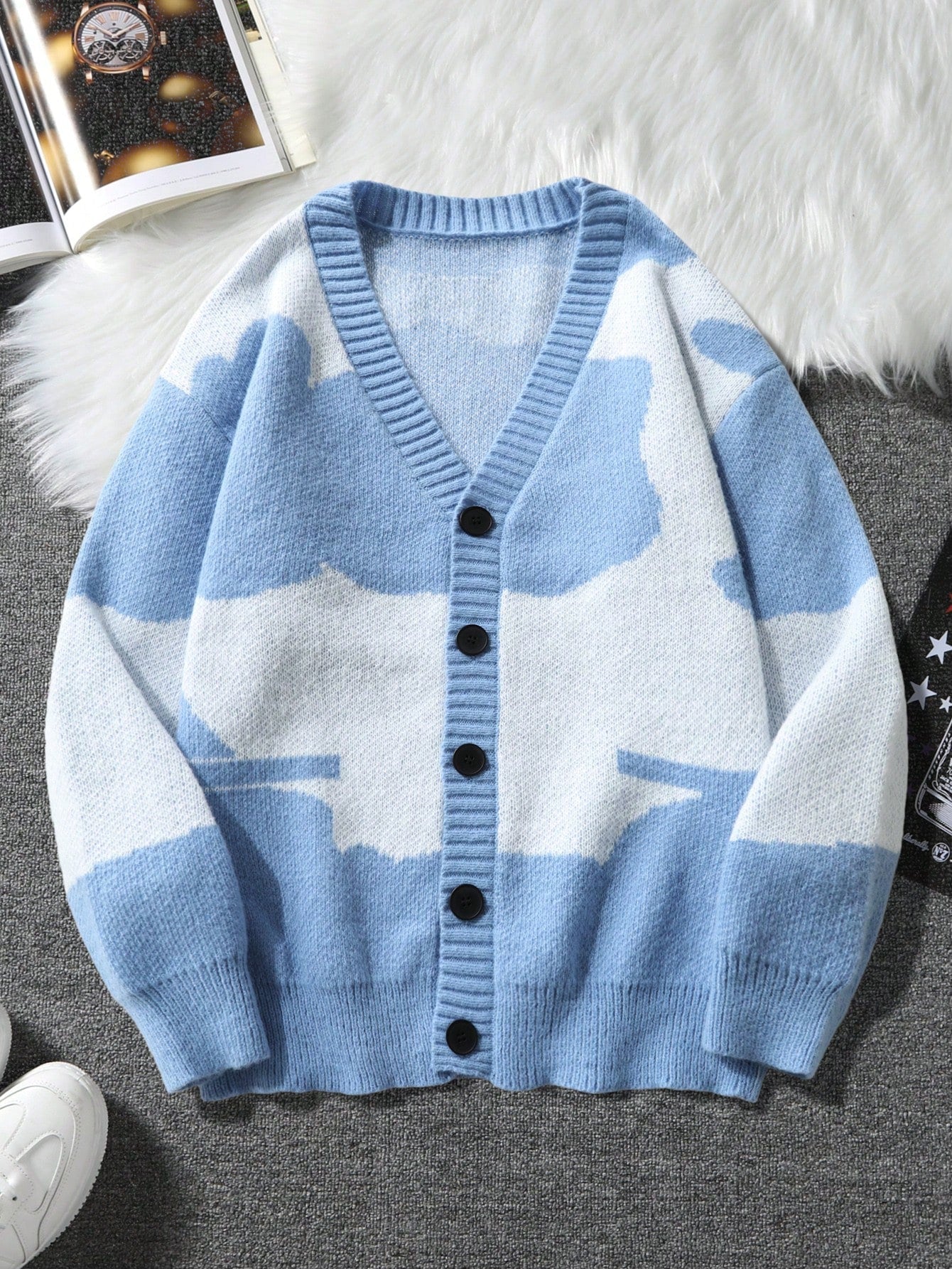 Men Color Block Drop Shoulder Cardigan For Dailywear