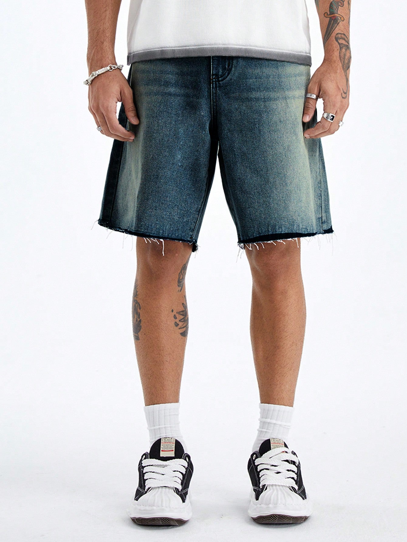 Men's Bermuda Patchwork Frayed Casual Loose Denim Shorts