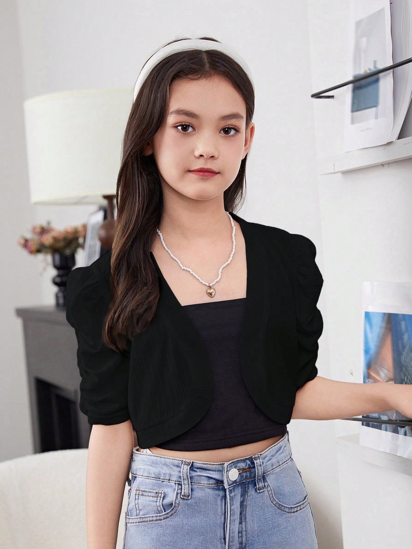 Tween Girl Holiday SpringSummer Sheer Woven Crop Sleeve Crop Open Cardigan